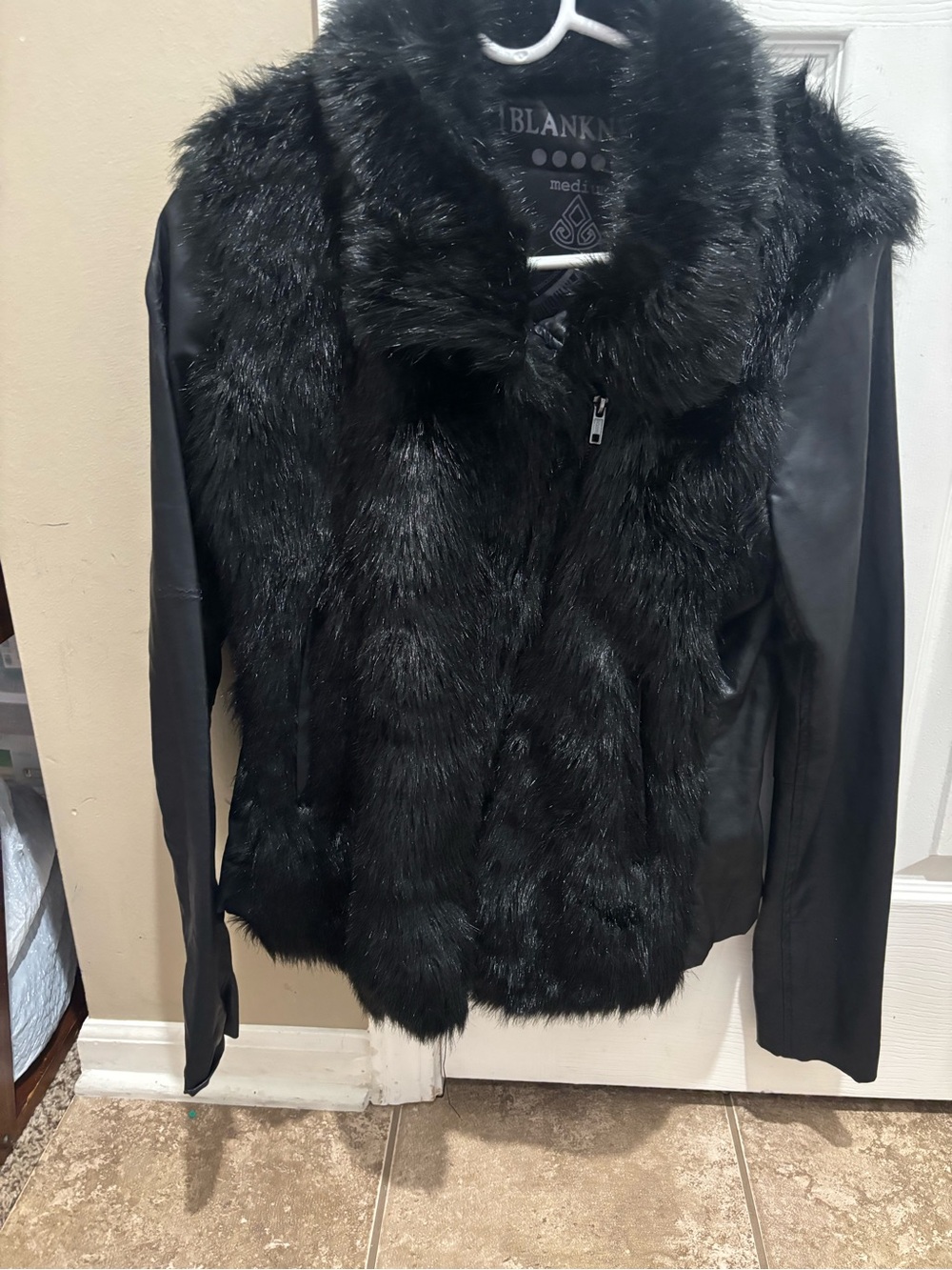Blank NYC Black Faux Fur Front Leather-Look Jacket